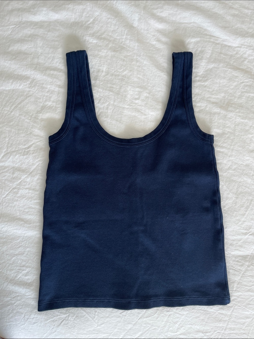 Women’s Ribbed Navy Tank Top — Sleeveless Scoop Neck